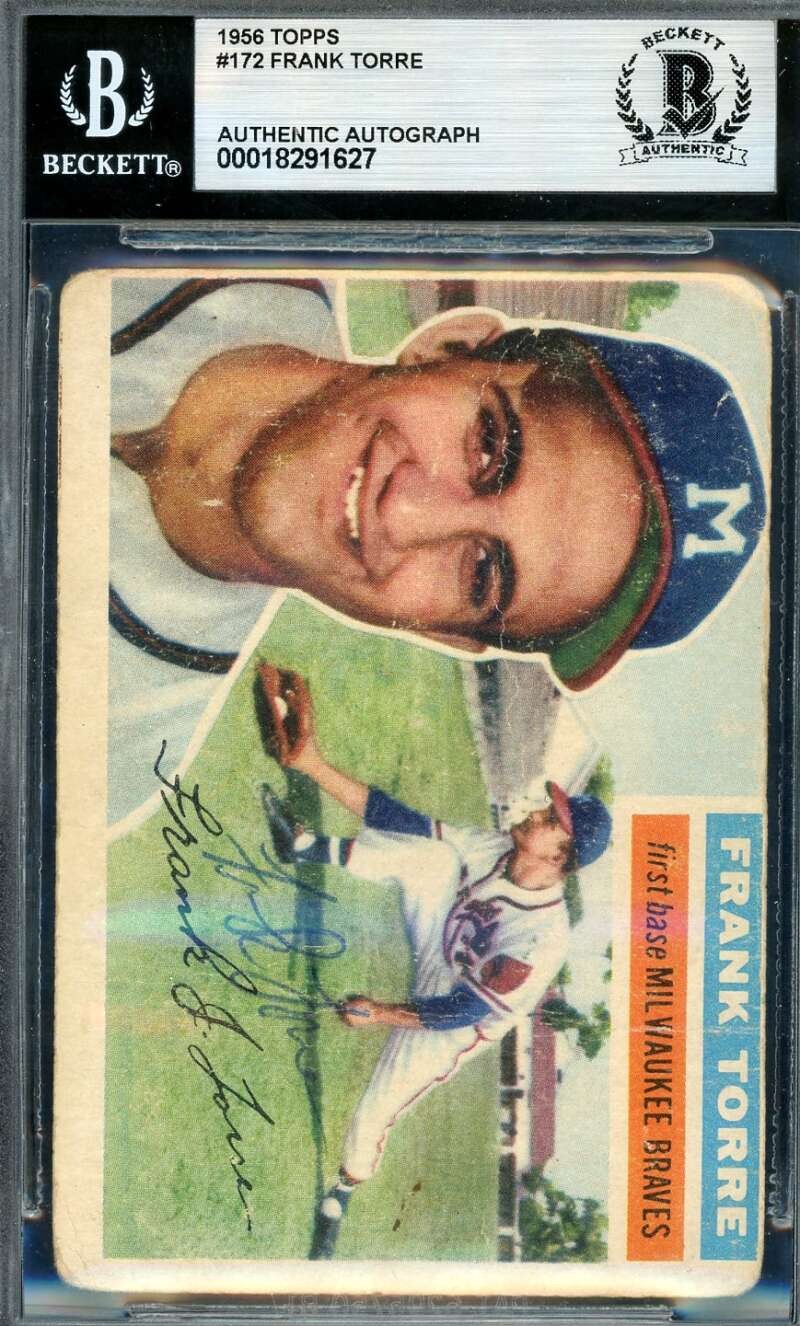 Frank Torre Beckett BAS Signed 1956 Topps Rookie Autograph