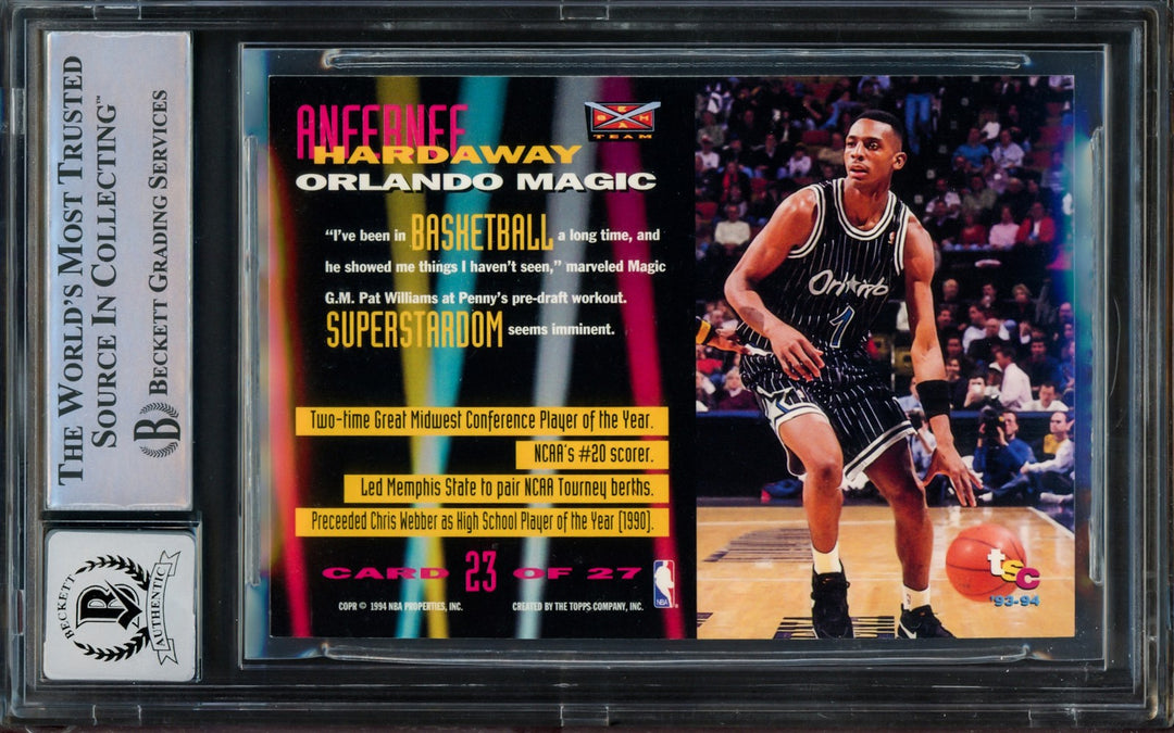 Anfernee Hardaway Auto 1993-94 Stadium Club Beam Team RC 23 Auto 10 Beckett
