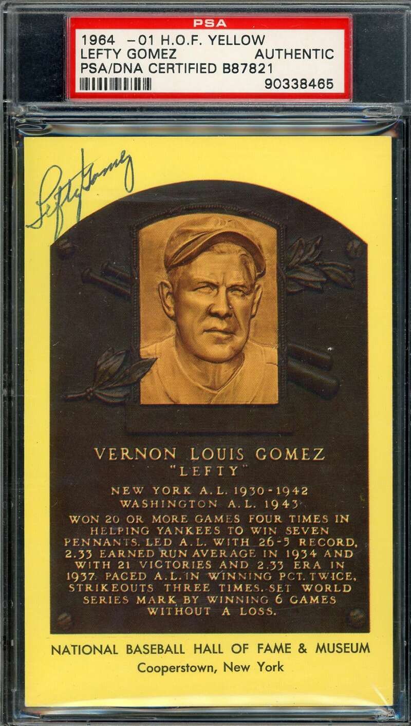 Lefty Gomez PSA DNA Coa Signed Gold Hall of Fame Plaque Autograph
