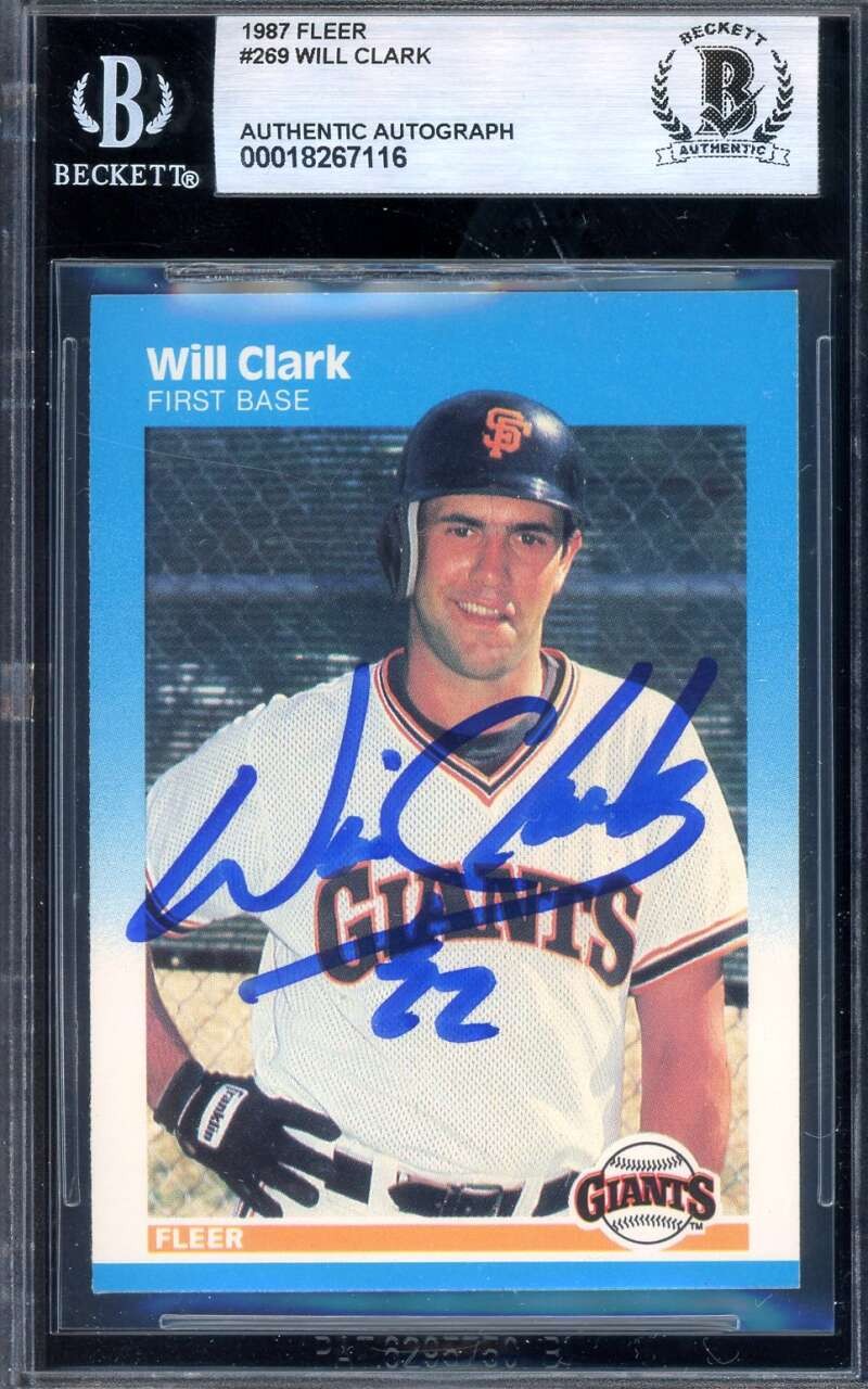 Will Clark Beckett BAS Signed 1987 Fleer Rookie Autograph