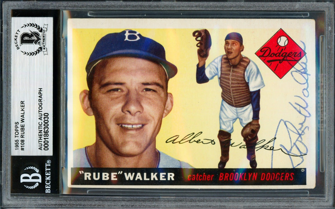 Rube Walker Signed 1955 Topps Card 108 Brooklyn Dodgers Beckett #18630030