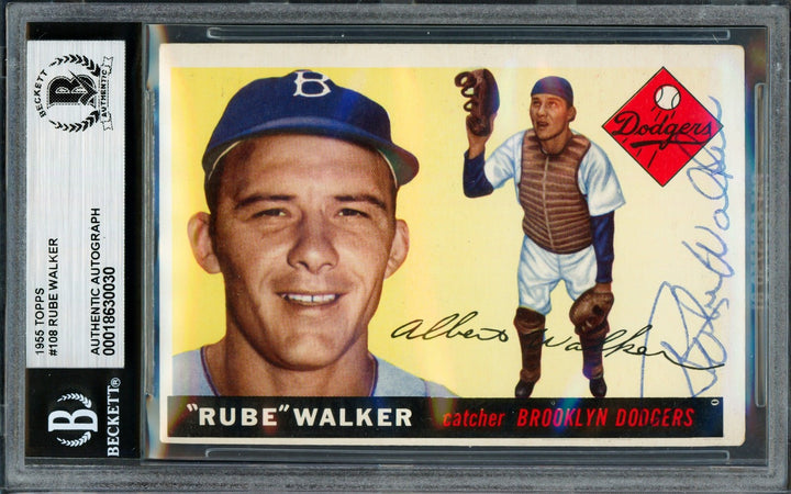 Rube Walker Signed 1955 Topps Card 108 Brooklyn Dodgers Beckett #18630030