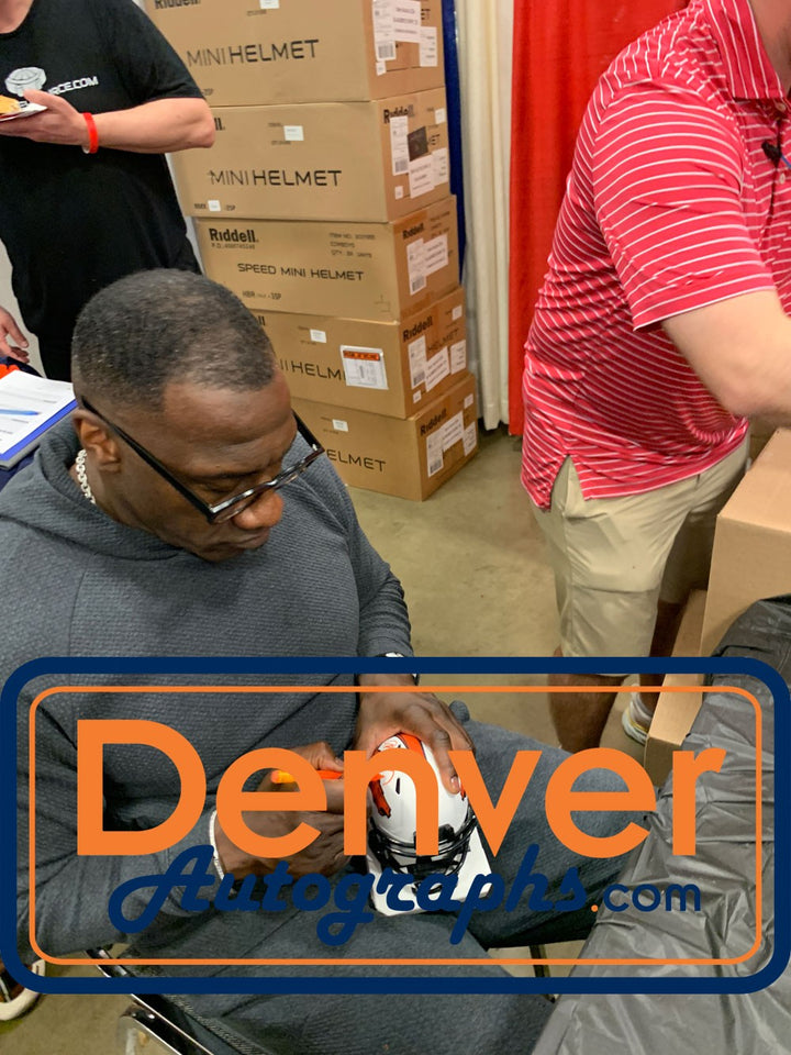 Shannon Sharpe Autographed Denver Broncos Lunar Mini Helmet Beckett WIT 50807