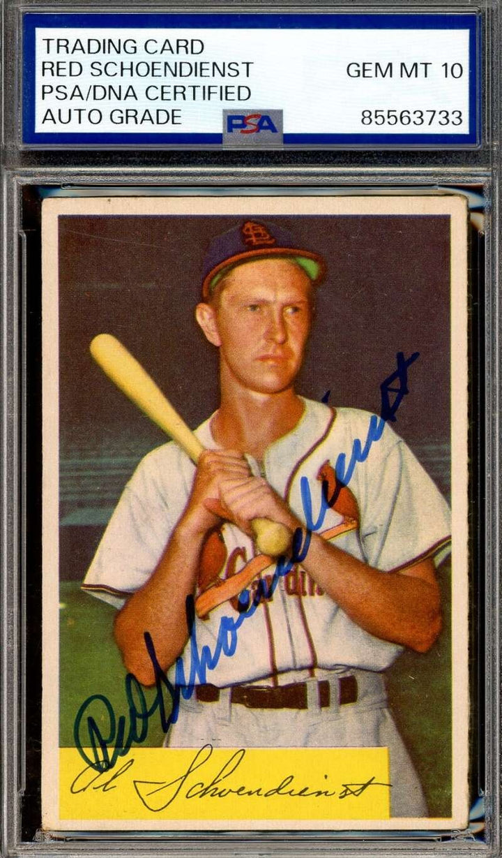 Red Schoendienst Gem Mint 10 PSA DNA Signed 1954 Bowman Autograph