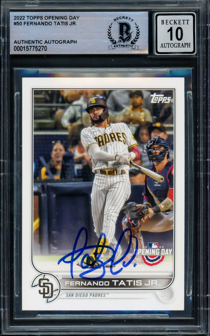 Fernando Tatis Jr. Auto 2022 Topps Opening Day Card 50 Padres Auto GM 10 Beckett