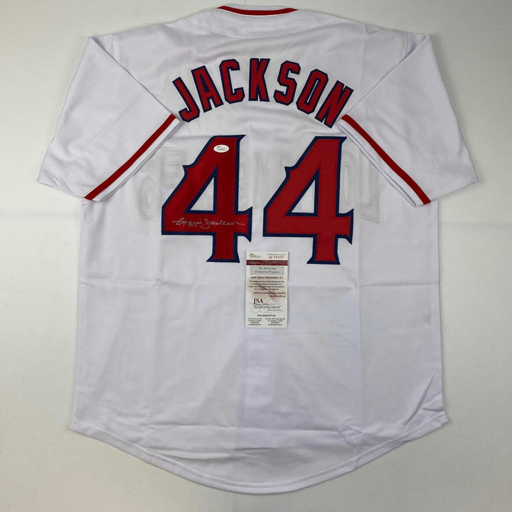 Signed Reggie Jackson California Los Angeles White Jersey JSA COA
