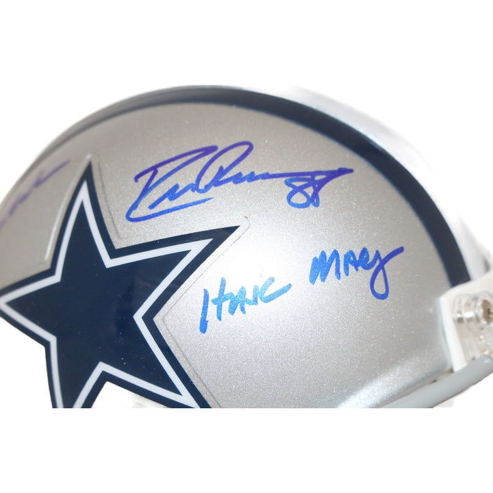 Roger Staubach Drew Pearson Signed Dallas Cowboys Mini Helmet Beckett 43049