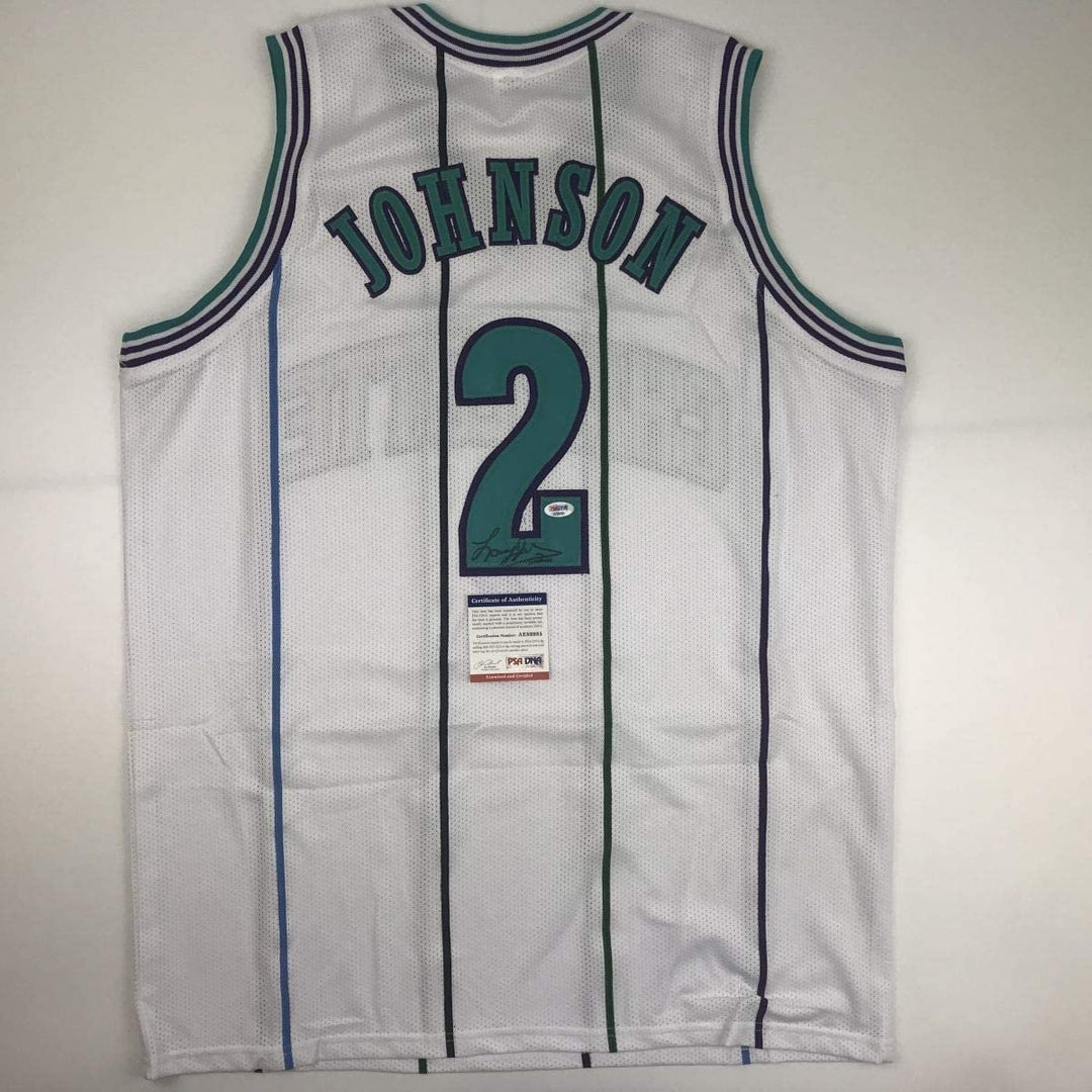 Autographed/Signed Larry Johnson Charlotte White Jersey PSA/DNA COA