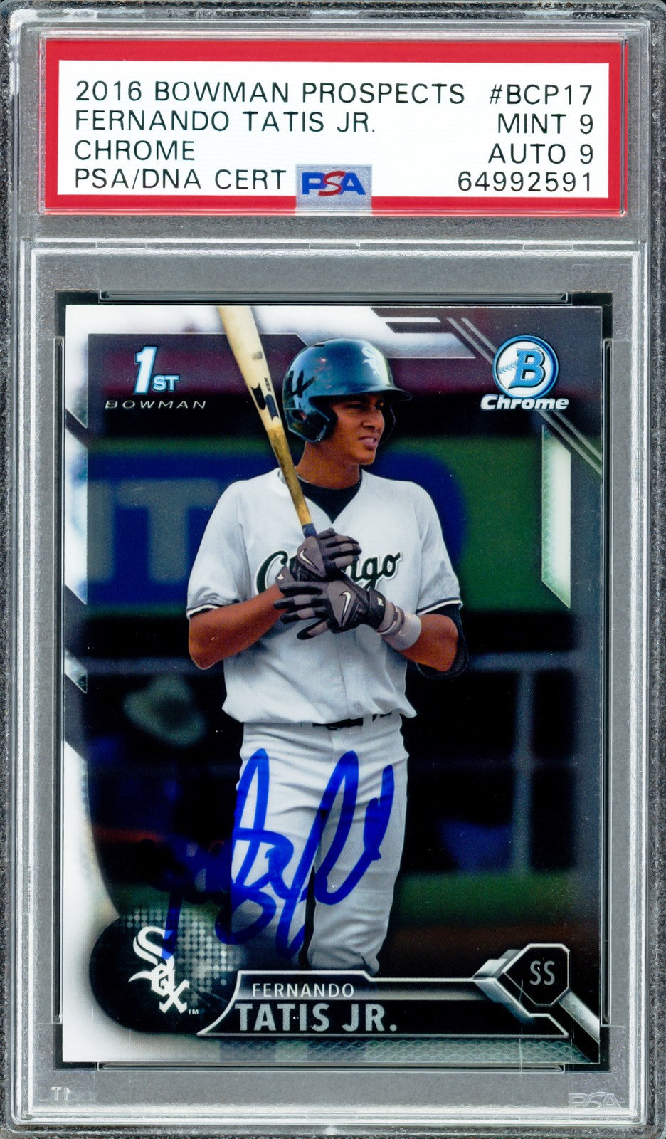 Fernando Tatis Jr. Signed 2016 Bowman Chrome RC BCP17 Padres PSA 9 Sig 9 PSA/DNA