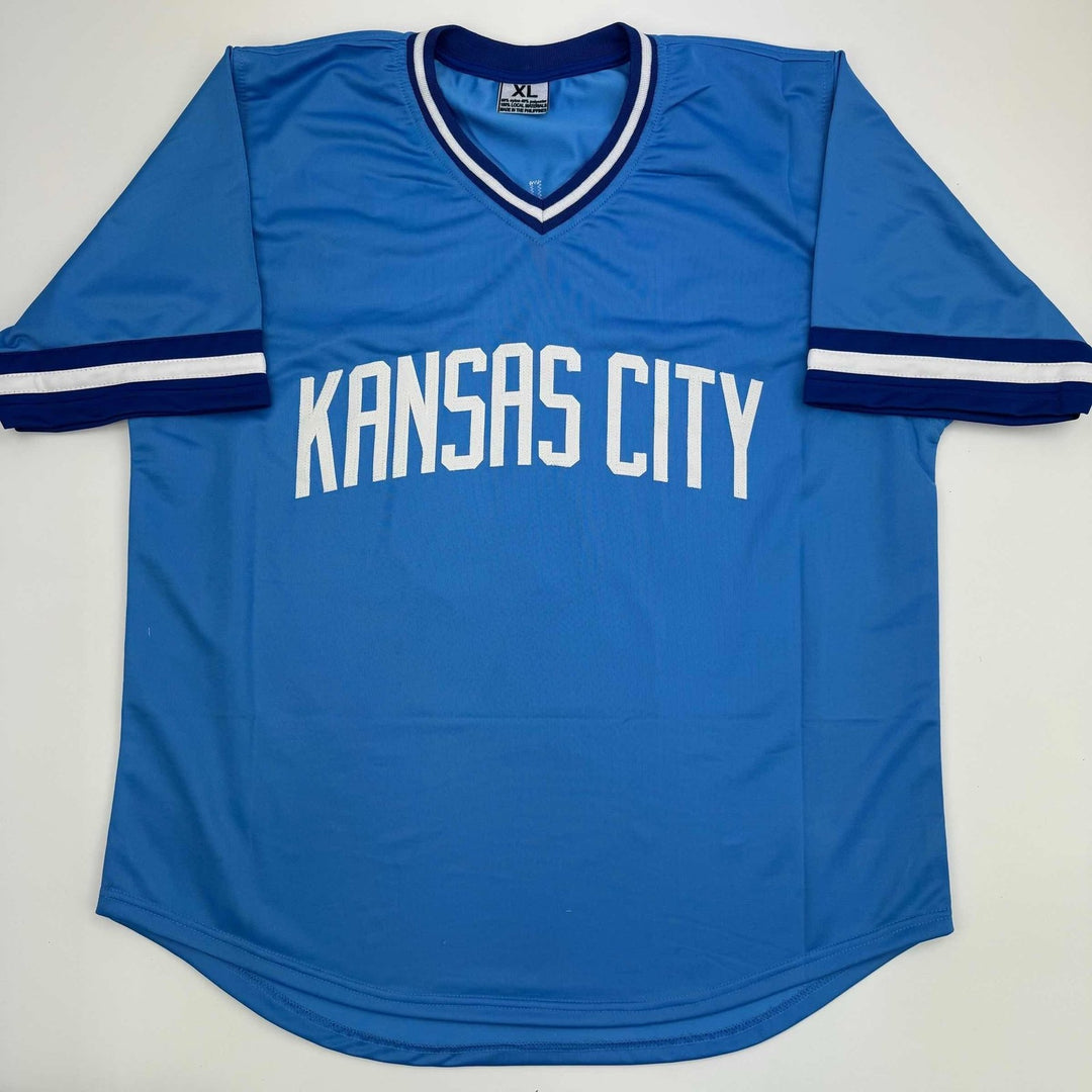 Autographed/Signed Bret Saberhagen Kansas City Light Blue Jersey JSA CO