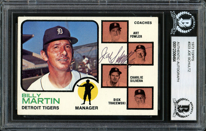 Joe Schultz Signed 1973 Topps Card #323 Detroit Tigers Beckett BAS #12306464