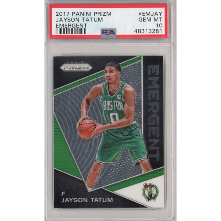 Graded 2017-18 Panini Prizm JAYSON TATUM #EMJAY Emergent Rookie RC Card PSA 10