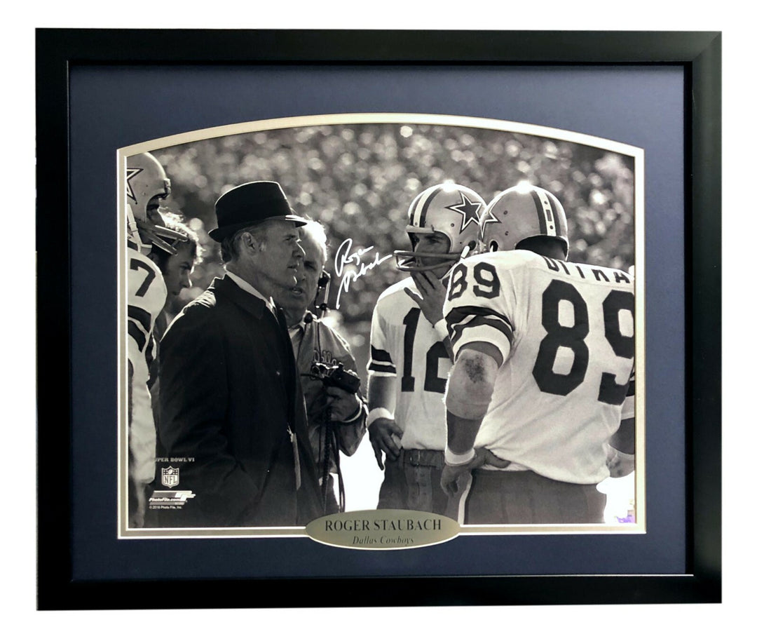 Roger Staubach Signed Cowboys Framed 16x20 Photo w/ Tom Landry JSA COA Dallas