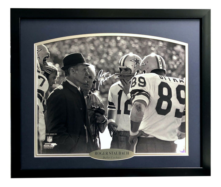 Roger Staubach Signed Cowboys Framed 16x20 Photo w/ Tom Landry JSA COA Dallas