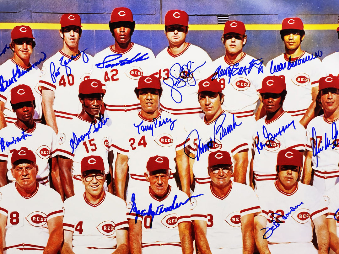 1976 Cincy Reds Big Red Machine Team Signed Framed 24x36 Poster With 27 Sigs BAS