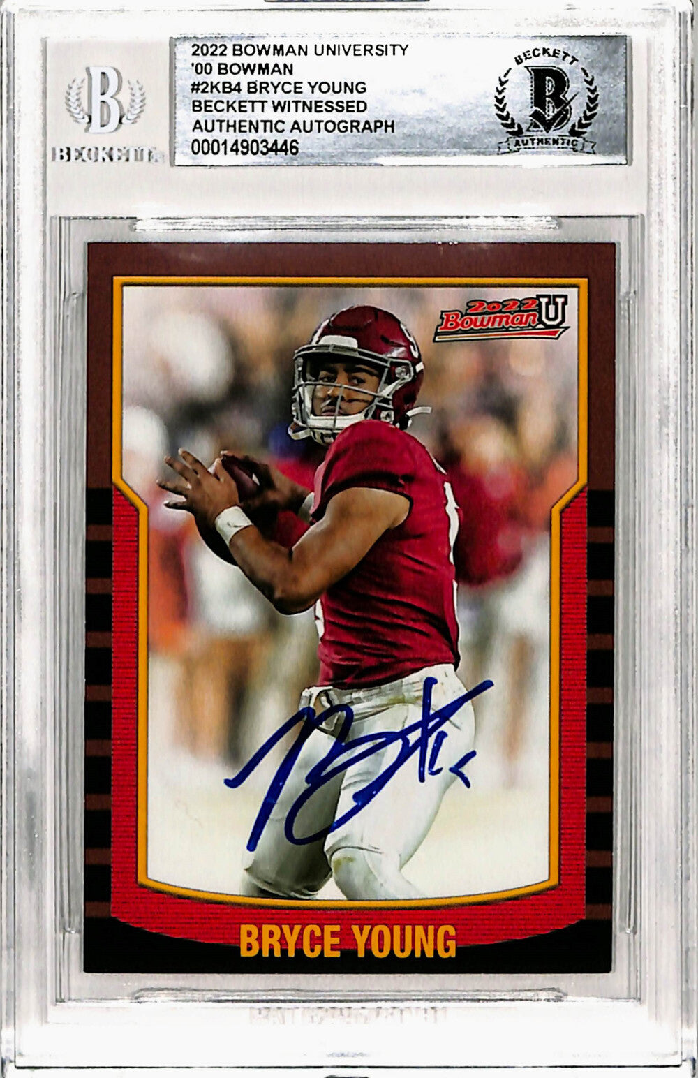Bryce Young Signed 2022 Bowman University #2KB-4 Rookie Card Beckett Slab 40742