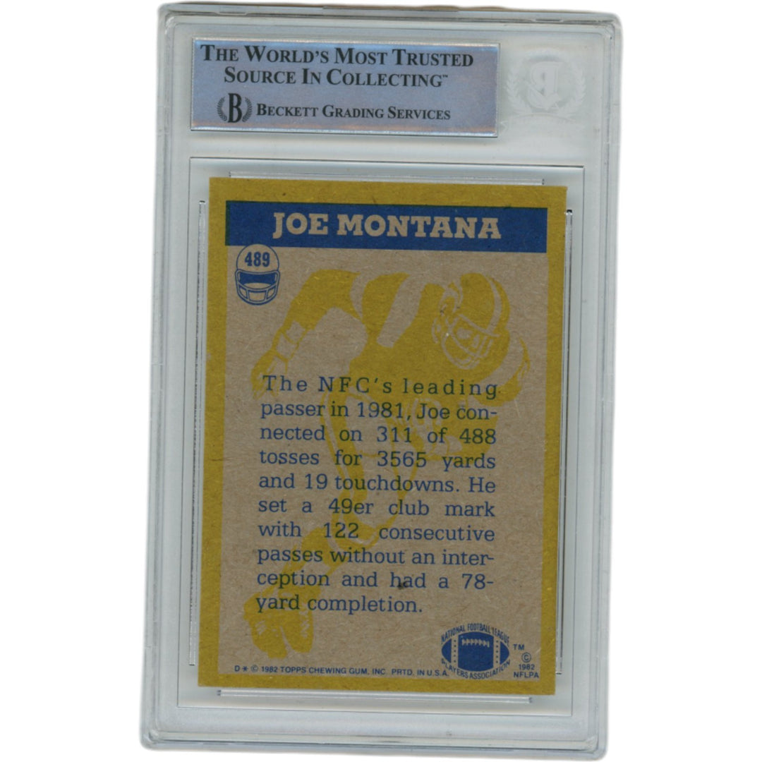 Joe Montana Autographed/Signed 82 Topps #489 Trading Card Slabbed Beckett 51570