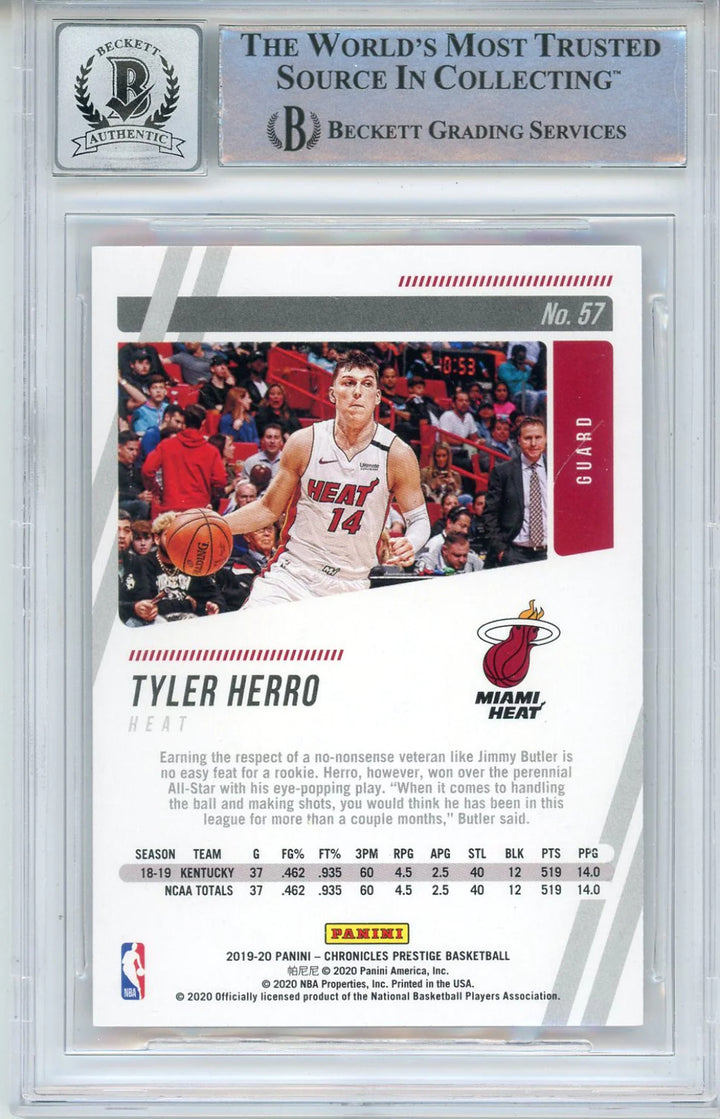 Tyler Herro Autographed 2019-20 Panini Chronicles Prestige Rookie Card #57 (BGS