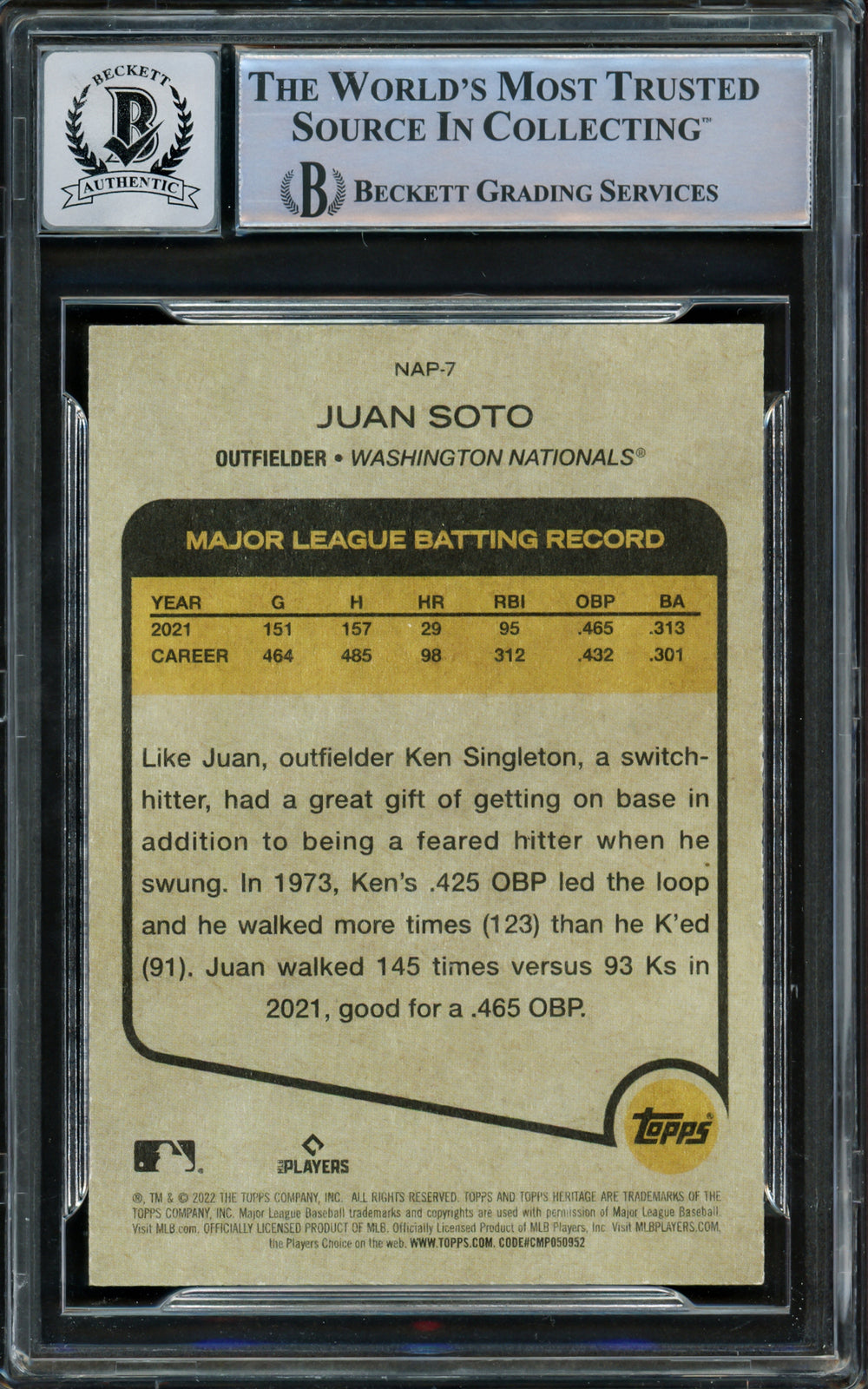 Juan Soto 2022 Topps Heritage New Age Performers Gem 10 Auto Card Beckett