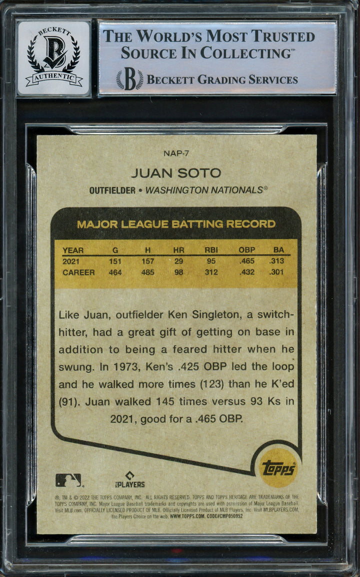 Juan Soto 2022 Topps Heritage New Age Performers Gem 10 Auto Card Beckett