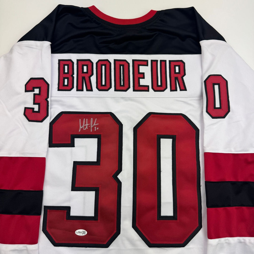 Autographed/Signed Martin Brodeur New Jersey NJ White Hockey Jersey BAS COA