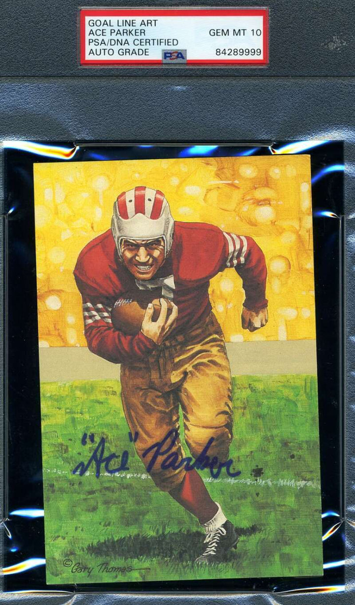 Ace Parker Gem Mint 10 PSA DNA Slabbed Signed Goal Line Art Card Autographed
