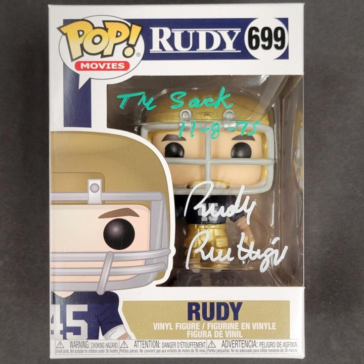 Rudy Ruettiger signed "The Sack 11-8-75" Funko Pop ~ BAS Beckett Witness Holo