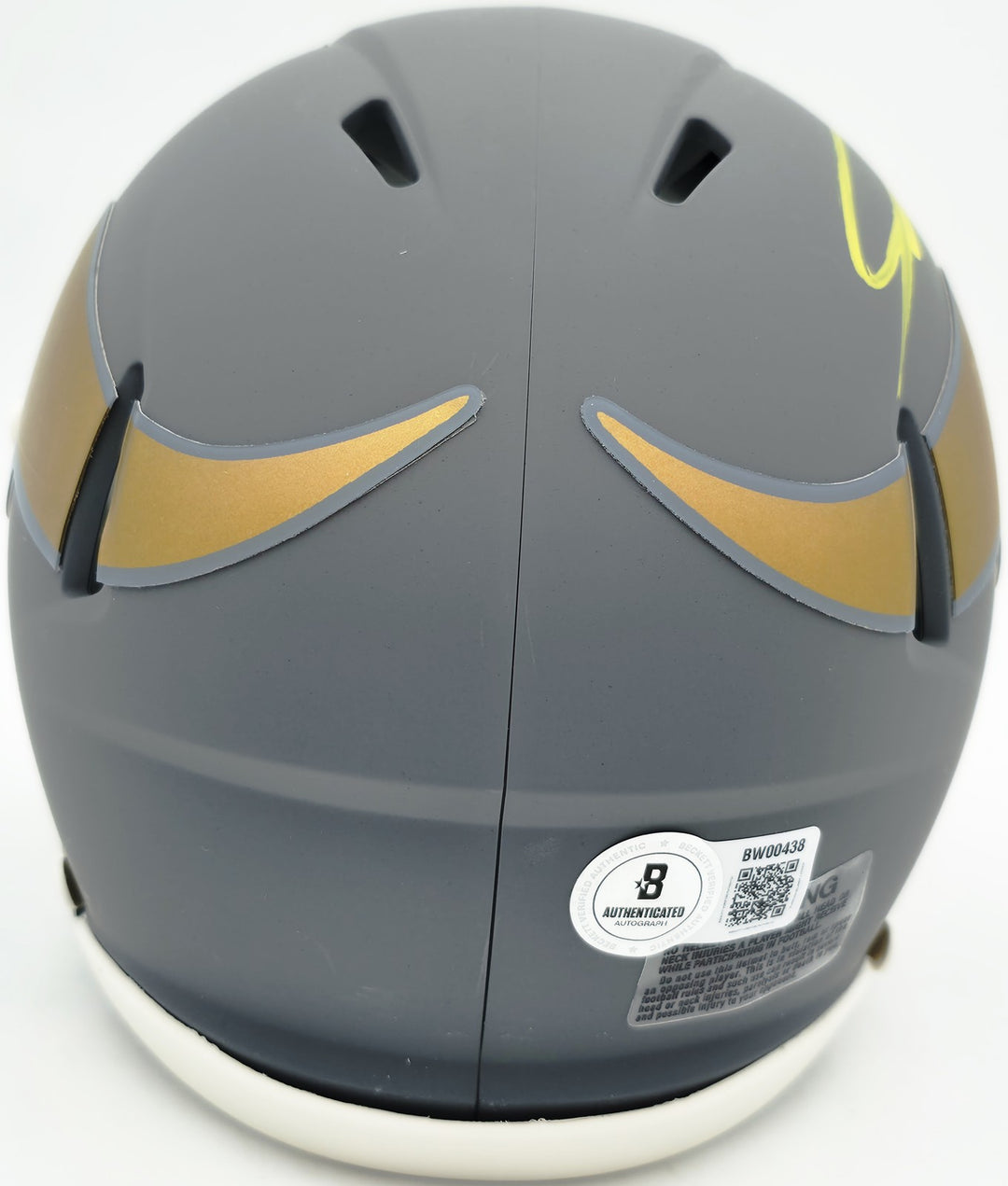 Jordan Addison Signed Vikings Slate Silver Speed Mini Helmet (In Yellow) Beckett