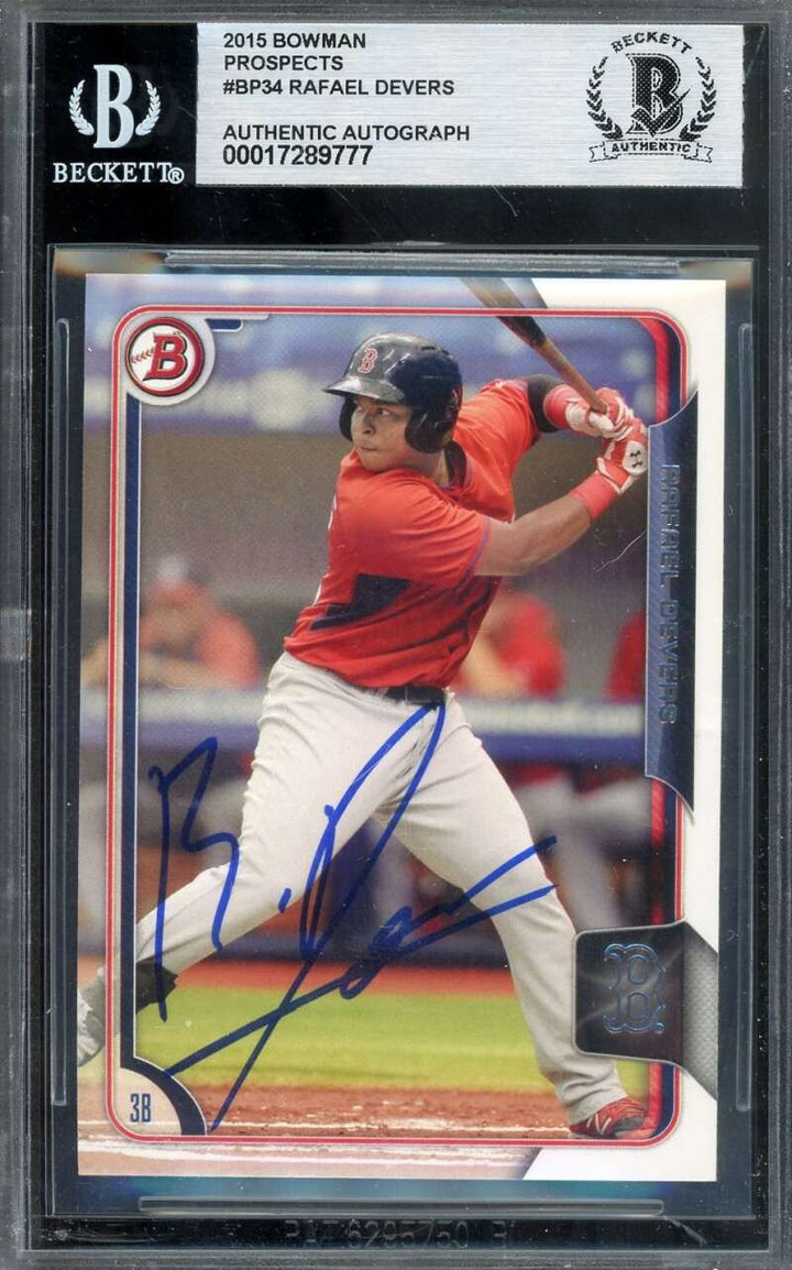 Rafael Devers Beckett BAS Signed 2015 Bowman Prospects Rookie Autograph