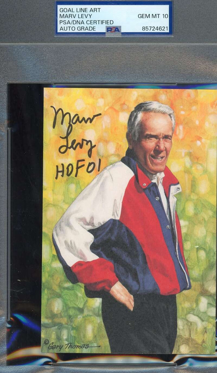 Marv Levy Gem Mint 10 PSA DNA Autograph Goal Line Art Card GLAC Signed HOF 01