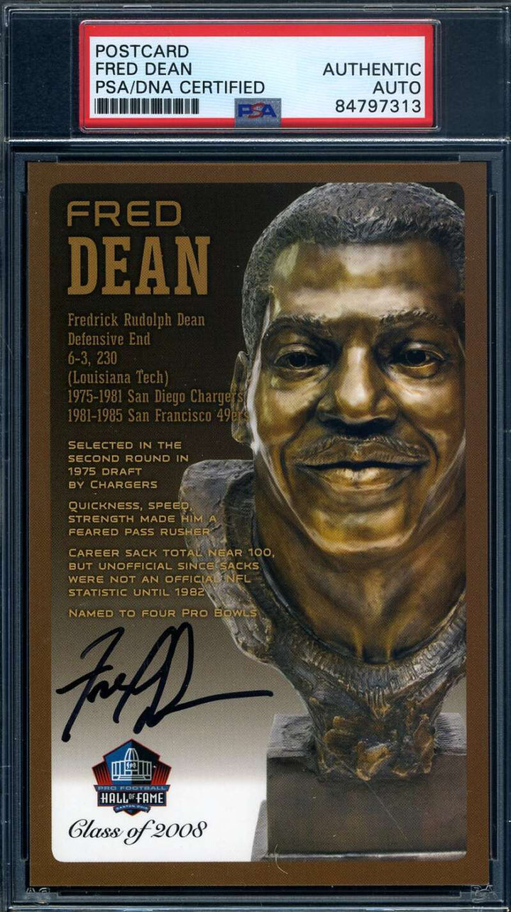 Fred Dean PSA DNA Signed Hall of Fame Bronze Bust Postcard Autograph
