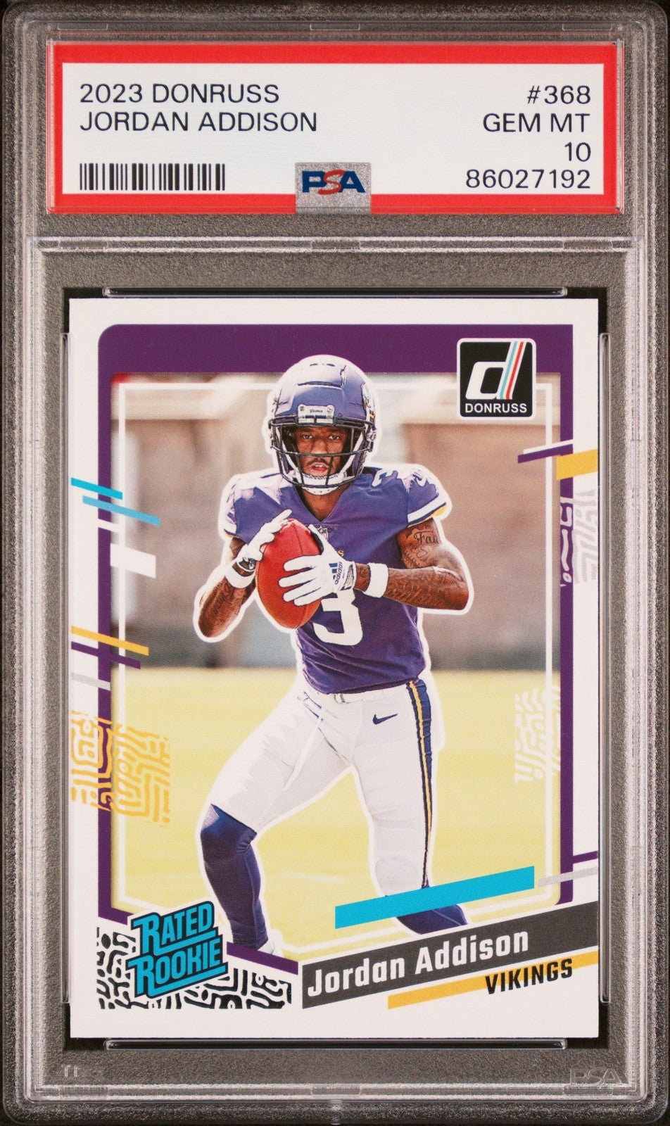 Graded 2023 Panini Donruss Jordan Addison #368 Rookie Card PSA 10 Gem