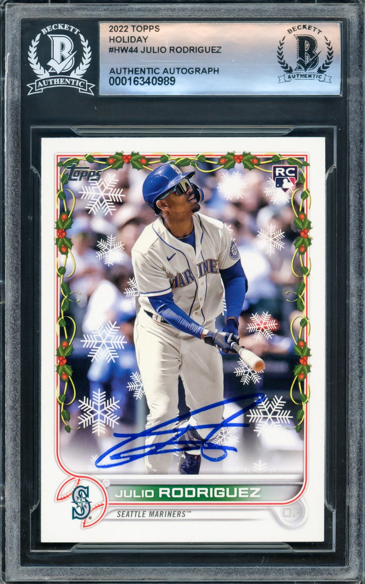 Julio Rodriguez Signed 2022 Topps Holiday RC #HW44 Seattle Mariners Beckett