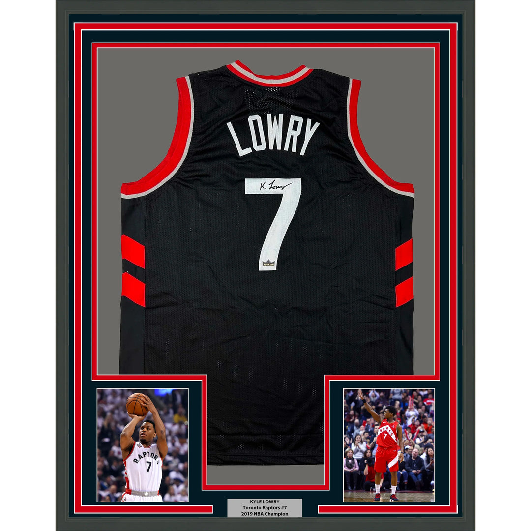 Framed Facsimile Autographed Kyle Lowry 33x42 Black Reprint Laser Auto Jersey