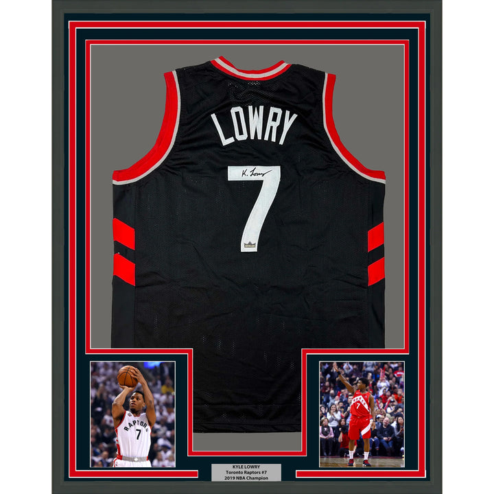 Framed Facsimile Autographed Kyle Lowry 33x42 Black Reprint Laser Auto Jersey
