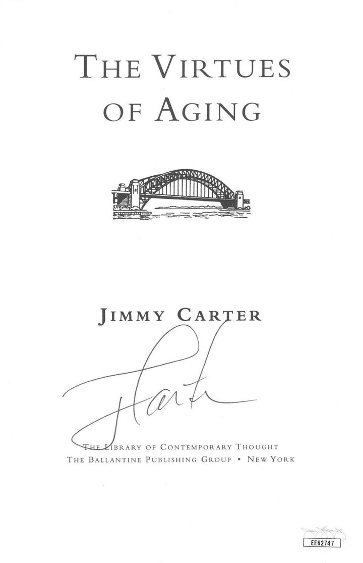 President Jimmy Carter signed 1998 The Virtues Aging 5.5x8 Book Page  POTUS -JSA