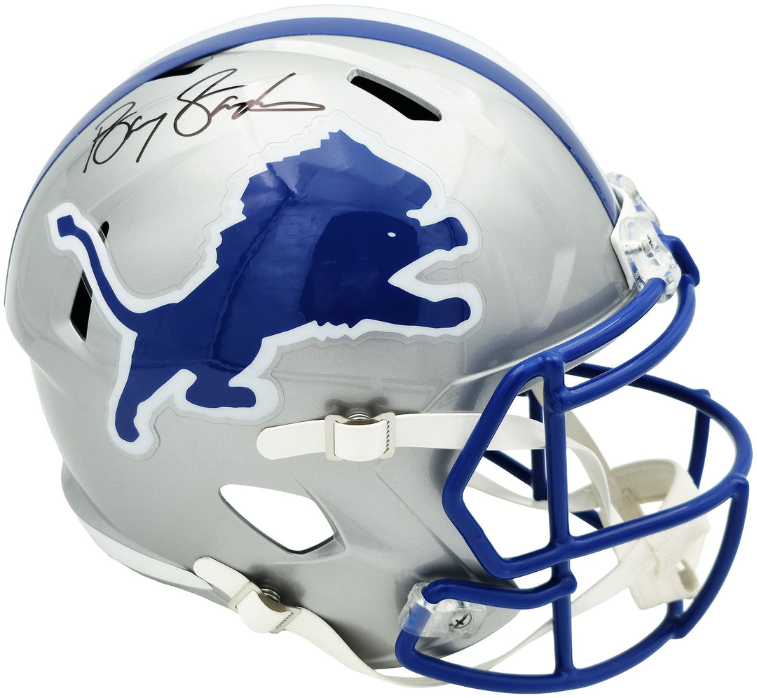 Barry Sanders Auto Lions Silver Throwback Full Size Speed Replica Helmet Beckett