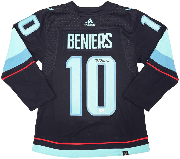 Seattle Kraken Matty Beniers Blue Adidas Size 44 Signed Auth Jersey Fanatics