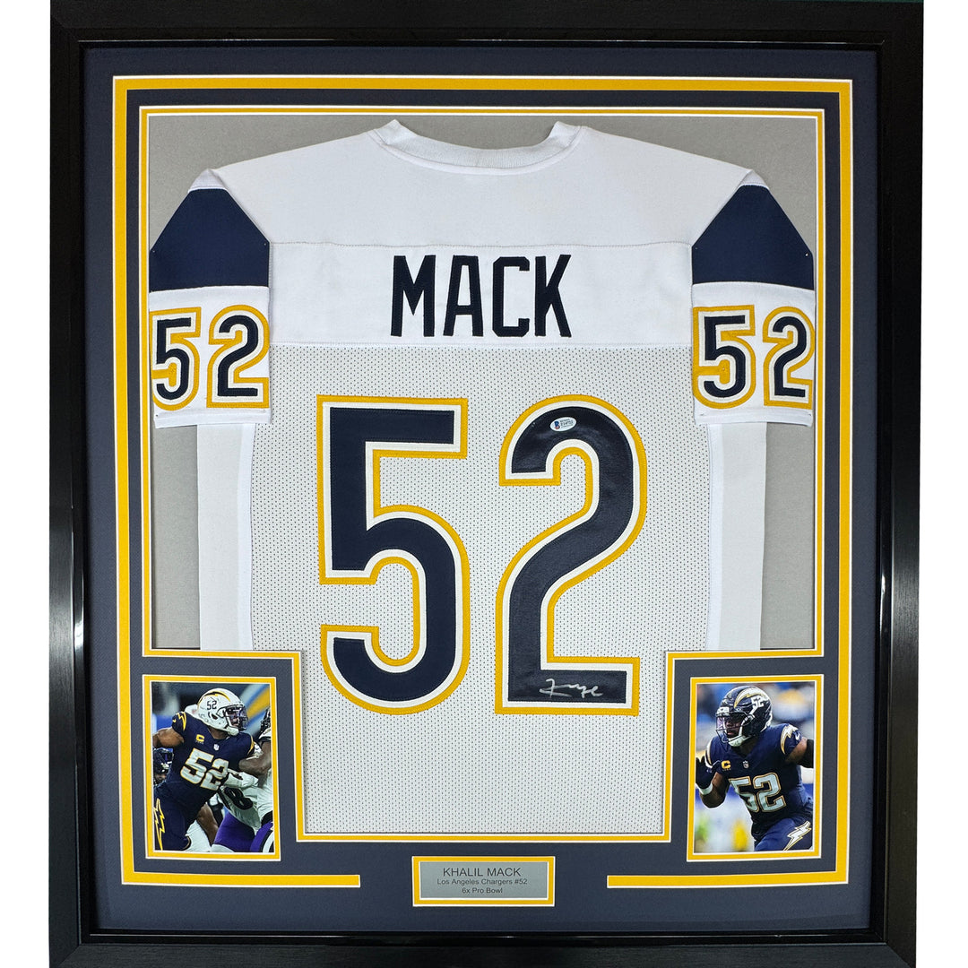 Framed Autographed/Signed Khalil Mack 33x42 Los Angeles LA White Jersey BAS COA
