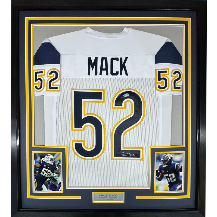 Framed Autographed/Signed Khalil Mack 33x42 Los Angeles LA White Jersey BAS COA