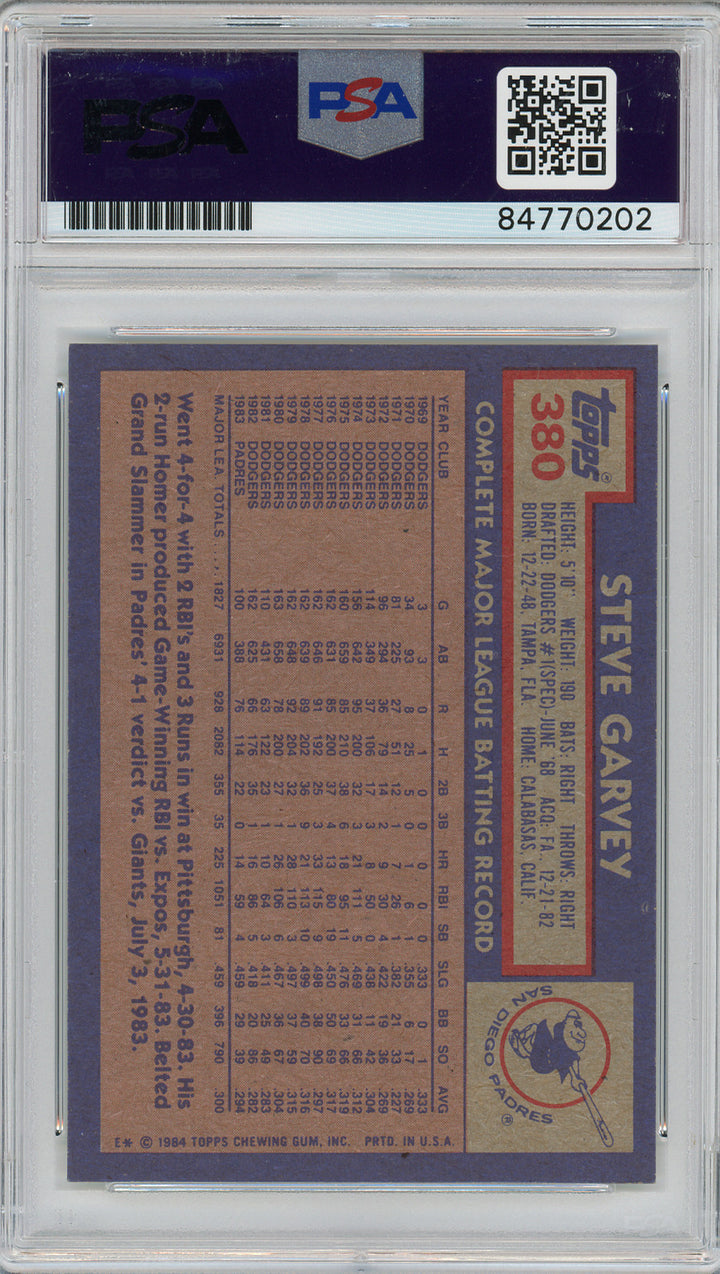 1984 Topps Steve Garvey Signed COA PSA 9 San Diego Padres Slabbed Autograph