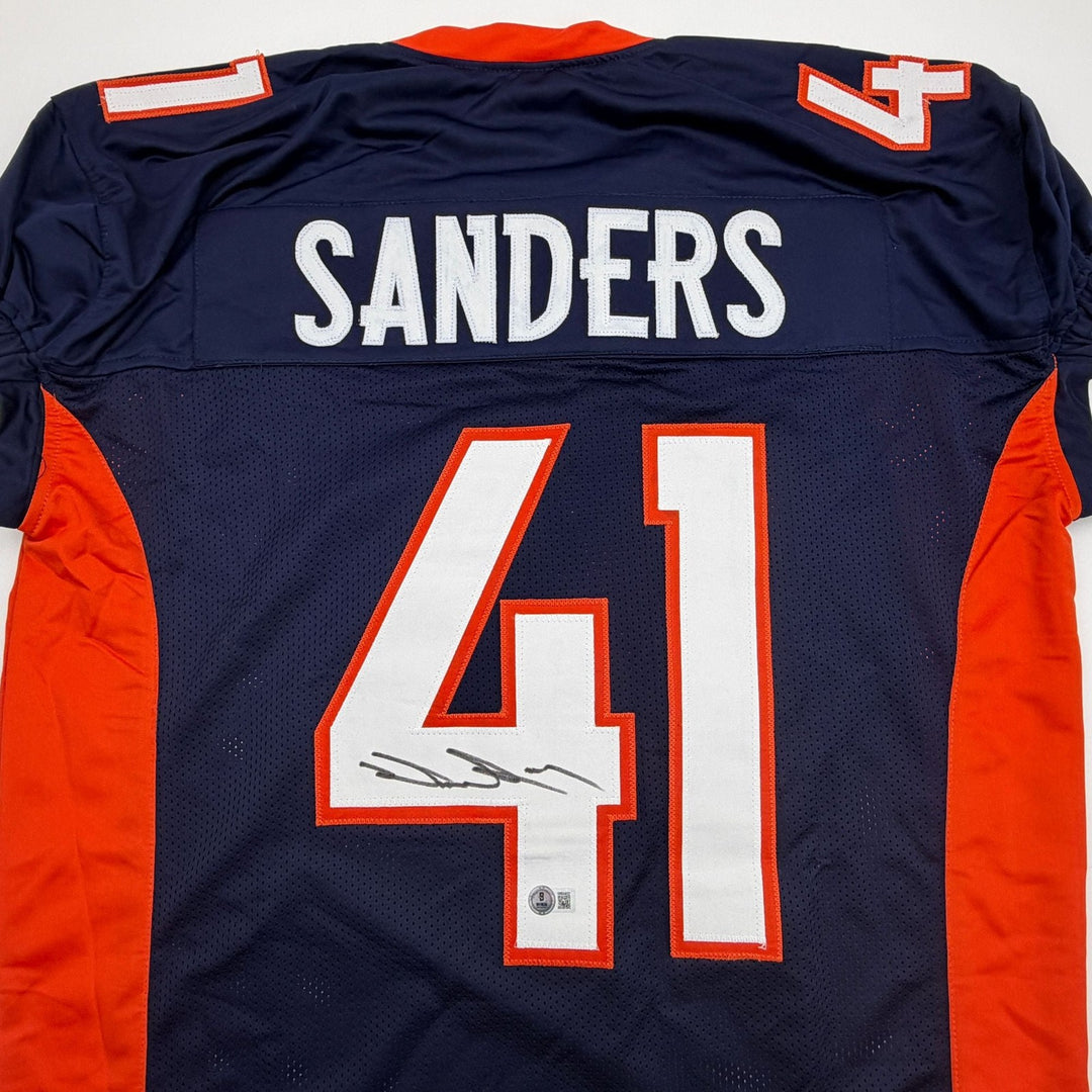 Autographed/Signed Drew Sanders Denver Blue Pro Cut Football Jersey Beckett COA