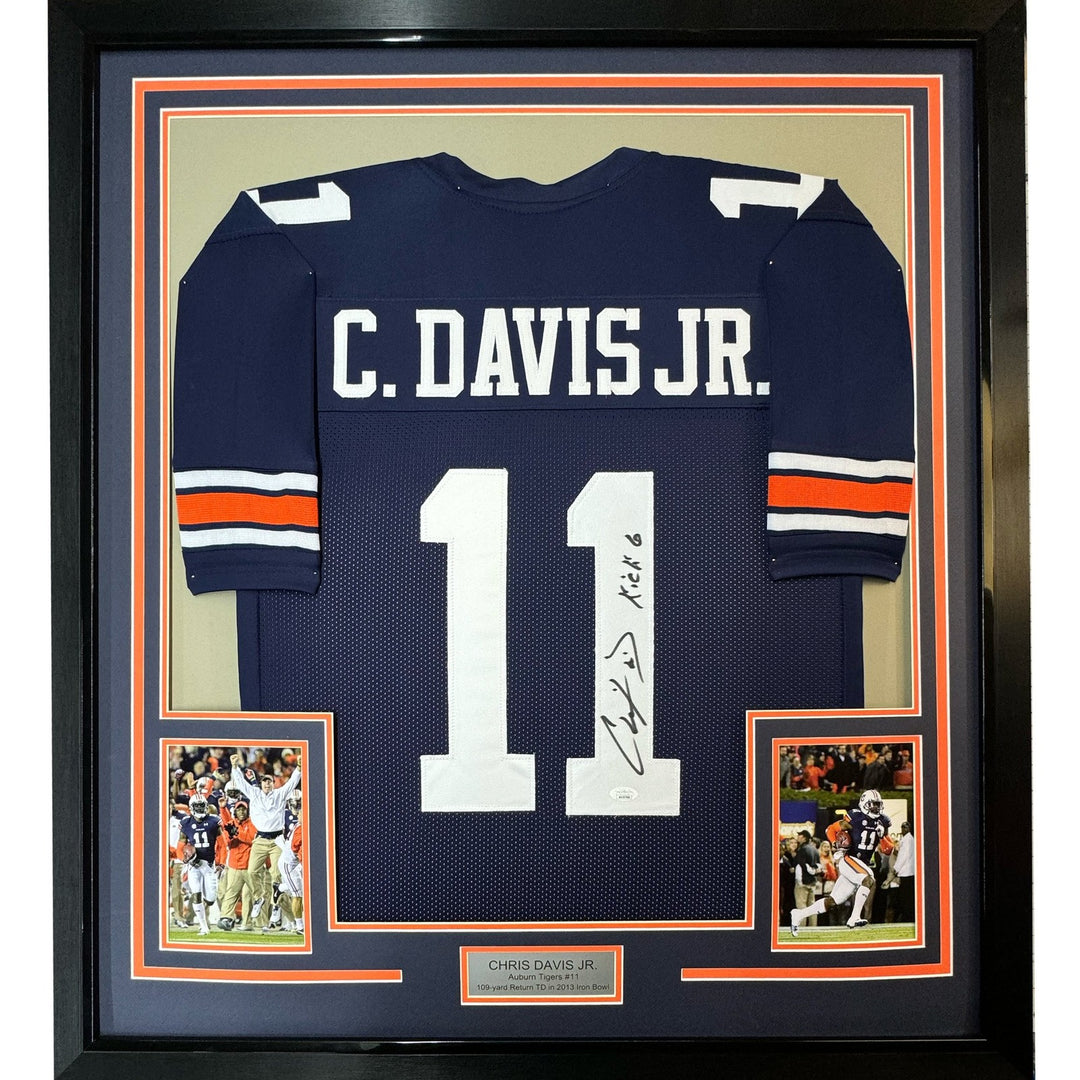Framed Autographed/Signed Chris Davis Jr. 35x39 Auburn Blue Jersey JSA COA