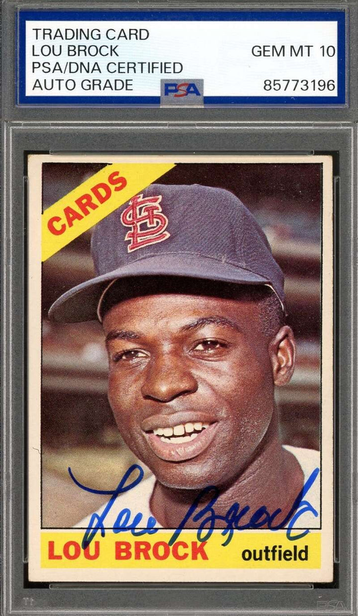 Lou Brock Gem Mint 10 PSA DNA Signed 1966 Topps Autograph