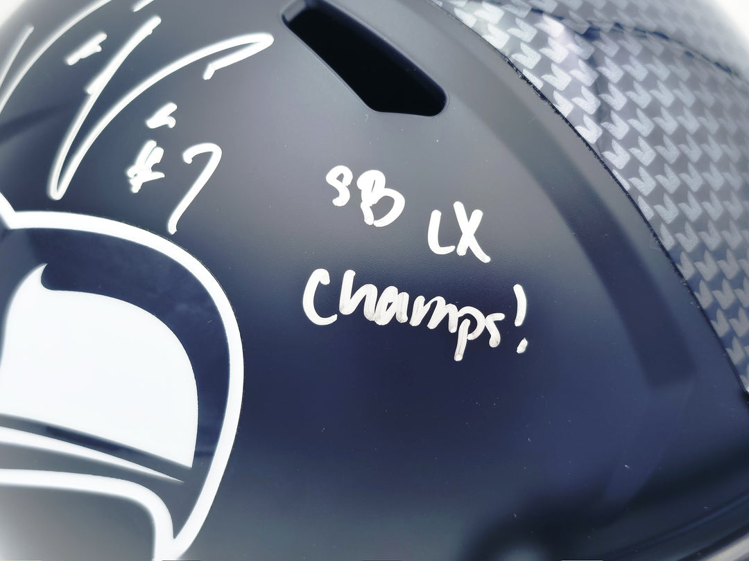 Uchenna Nwosu Signed Seahawks Blue Full Size SB LX Champions Logo Speed Replica