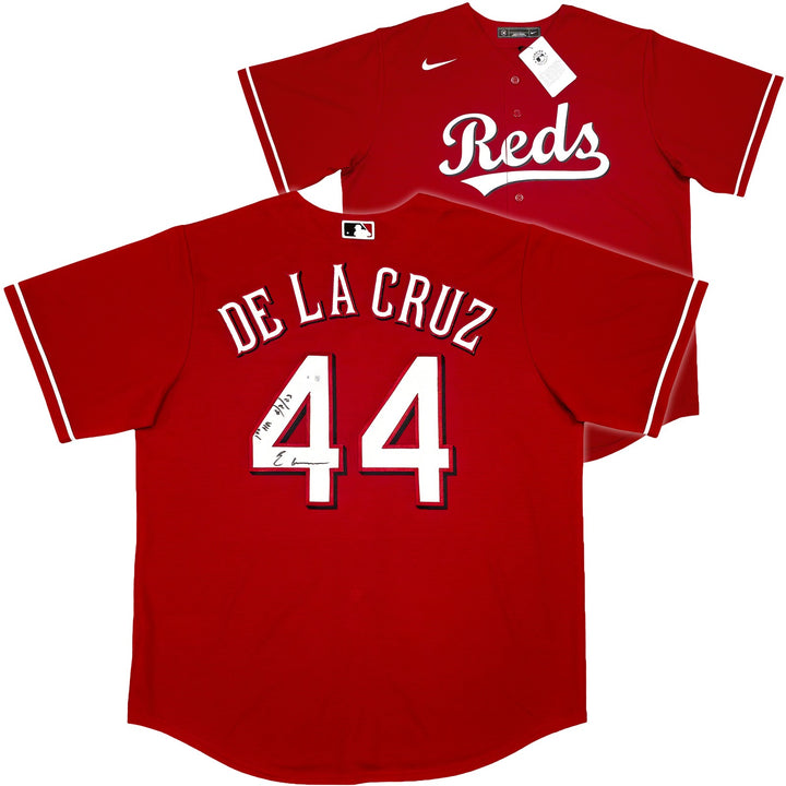Reds Elly De La Cruz Signed Red Nike Jersey Size XL "1st HR 6/8/23" Beckett Wit