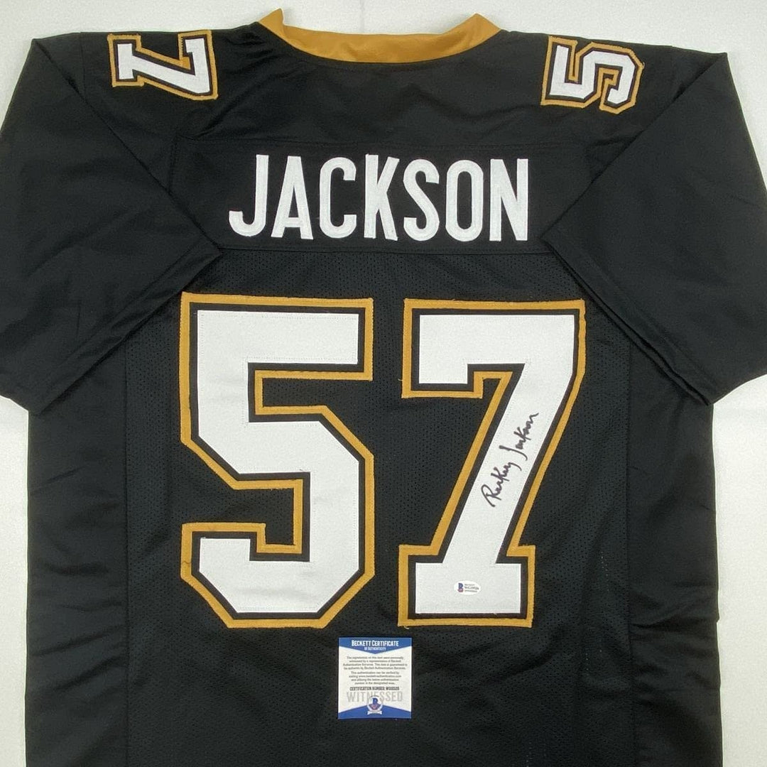 Autographed/Signed RICKEY JACKSON New Orleans Black Jersey Beckett COA Auto