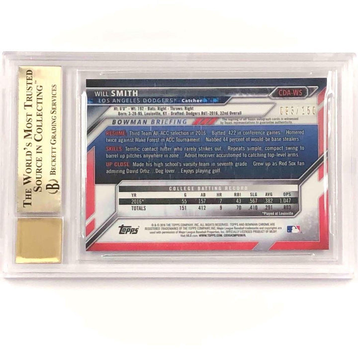 2016 Bowman Draft Chrome RC Will Smith rookie Blue Refractor/150 BGS 9.5 Auto 10