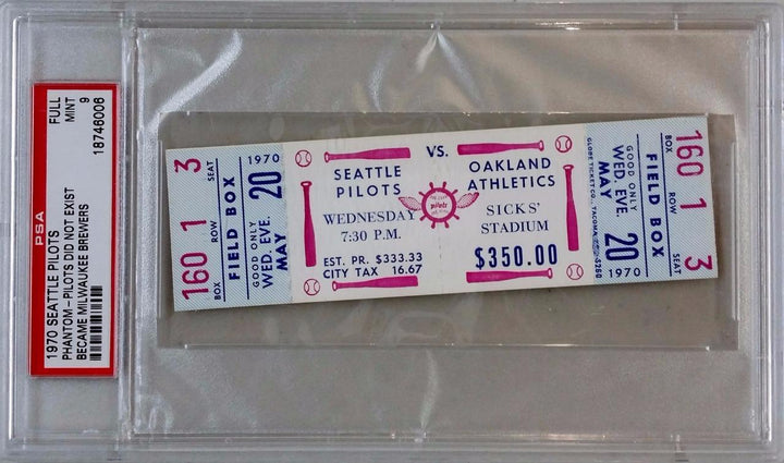 SEATTLE PILOTS vs OAKLAND A's ATHLETICS May 20, 1970 Full Unused Ticket ~ PSA 9