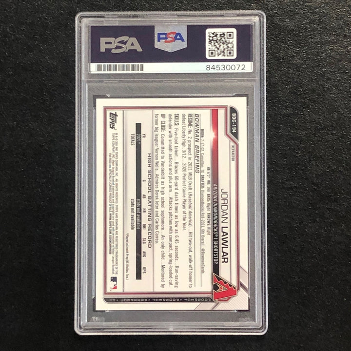 2021 Bowman Chrome Refractor #BDC-194 Jordan Lawlar Signed PSA Auto 10 RC